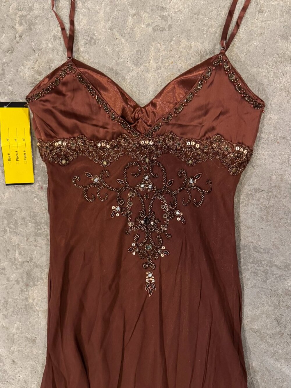 Sue Wong Dress Y2K Sexy Beaded 48 Cocktail Brown Chocolate Midi SILK Copper New - Picture 8 of 16